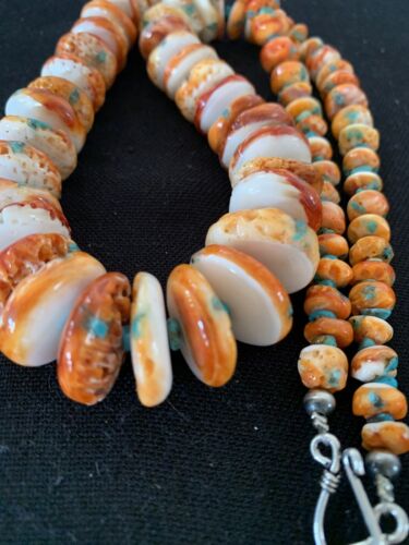 Authentic Navajo Orange Spiny Oyster & Turquoise Necklace | Sterling Silver | 22" | 194