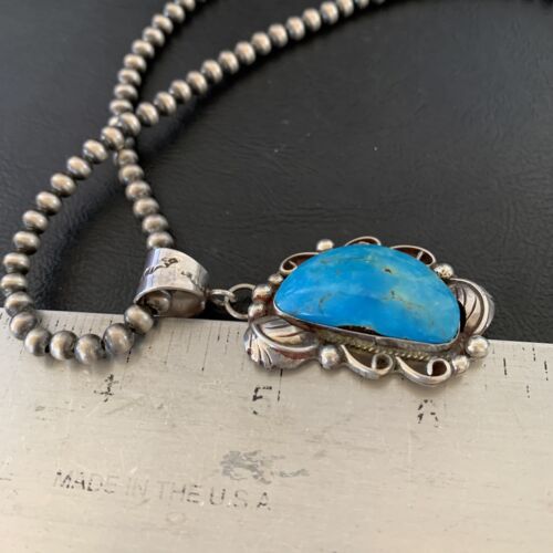 Native American Sterling Silver Blue Kingman Turquoise Necklace Pendant | Women's | 10901