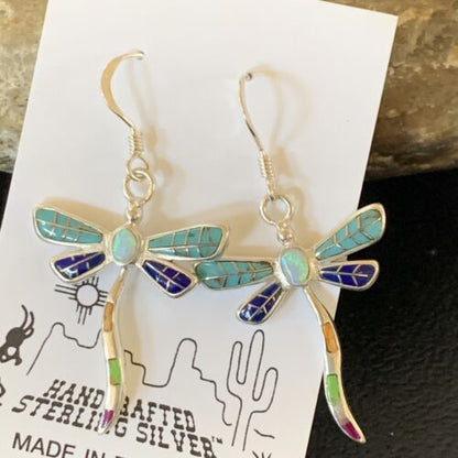Navajo Dragonfly Turquoise Spiny Opal Inlay Earrings | Sterling Silver | 1" | 12017