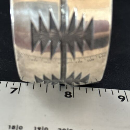 Native American Sterling Silver Navajo Stamped Cuff Bracelet | Handmade | 14589