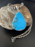 Navajo Pearls Blue Kingman Turquoise Necklace Pendant | Sterling Silver | Authentic Native American Handmade | 11809