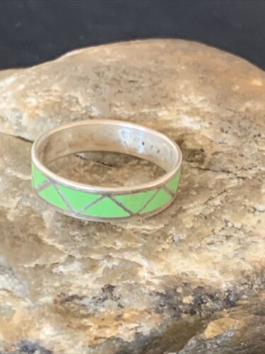 Navajo Men's Band Ring | Sterling Silver Green Gaspeite Inlay | Sz 12 | Authentic Native American Handmade | 12462
