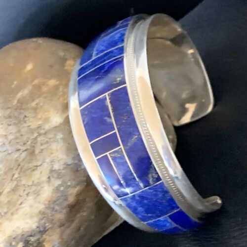 Native American Men's Navajo Blue Lapis Inlay Cuff Bracelet | Sterling Silver | 12233