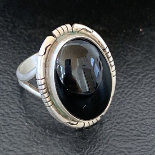 Southwestern Men's Old Pawn Navajo Black Onyx Ring | Sterling Silver | Sz 6 | 10408
