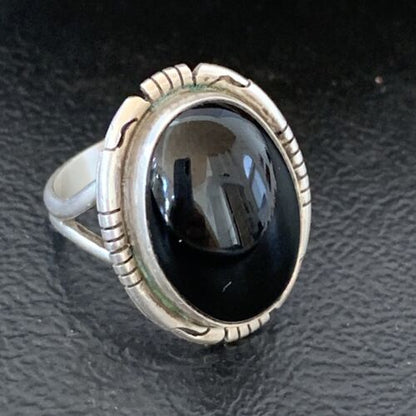 Southwestern Men's Old Pawn Navajo Black Onyx Ring | Sterling Silver | Sz 6 | 10408