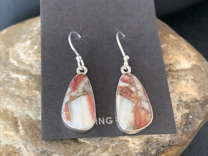 Navajo Purple Spiny Oyster Turquoise Dangle Earrings | Sterling Silver | Authentic Native American Handmade | 14083