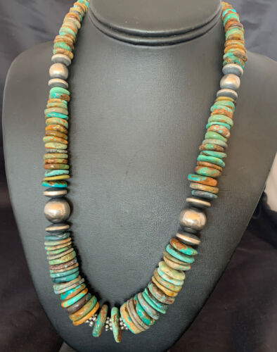 Navajo Green Turquoise Necklace | Sterling Silver | Authentic Native American | 20" Graduated | 10688