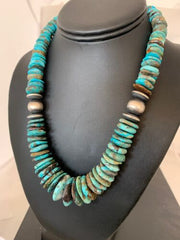Authentic Navajo Sterling Silver & Turquoise Graduated Necklace | 18" | Native American Jewelry | 4241