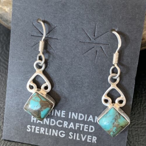 Navajo Blue Turquoise Dangle Earrings | Sterling Silver | 0.5" | Authentic Native American Handmade | 12750