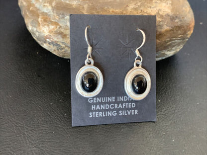 Native American Navajo Black Onyx Dangle Earrings | Sterling Silver | 0.5" | 12646