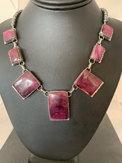 Navajo Purple Spiny Oyster Pendant Lariat Necklace Set | Authentic Native American Sterling Silver | Handmade | 4556