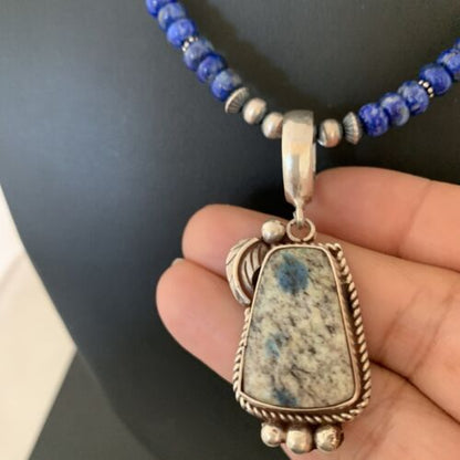 Men's  Navajo Pearls Lapis Azurite Pendant Necklace | Sterling Silver | Authentic Native American Handmade | 01928