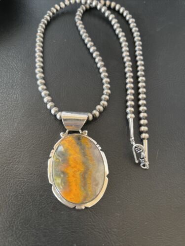 Navajo Pearls Sterling Silver Bumblebee Jasper Necklace Pendant | 18" | Handmade Southwestern Jewelry | 10550