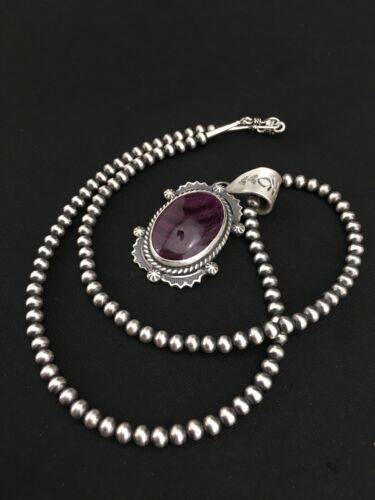 Navajo Pearls Purple Spiny Oyster Pendant Necklace | Sterling Silver | Authentic Native American Handmade | 4897