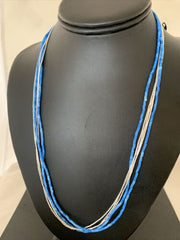 Navajo Denim Lapis Tube Beads Necklace | 5-Strand Liquid Silver Heishi | Sterling Silver | 02179