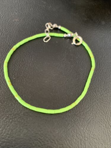 Navajo Green Gaspeite Heishi Tube Beads Bracelet | Sterling Silver | 8" | Authentic Native American Handmade | 13210