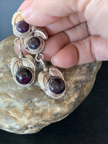 Navajo Purple Sugilite Post Dangle Earrings | Sterling Silver | Authentic Native American Handmade | 1596