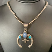 Navajo Sterling Silver Pendant Necklace | Denim Lapis & Turquoise | Authentic Native American Handmade | 13632