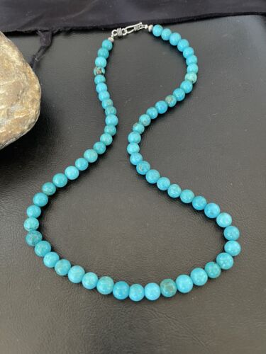 Navajo Blue Turquoise Necklace | Sterling Silver | 8mm | 18" | Authentic Native American Handmade | 10680