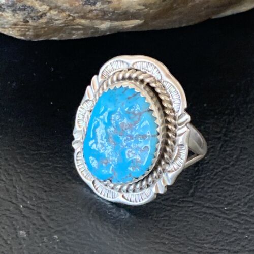 Southwestern Navajo Blue Kingman Turquoise Ring | Sterling Silver | Sz 9 | 12954