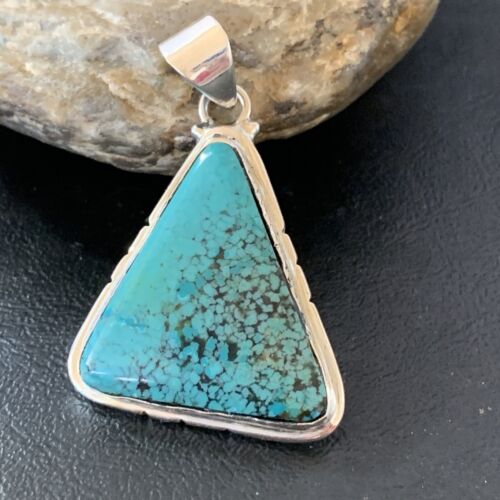 Navajo Men's Pendant | Sterling Silver Spiderweb Turquoise | 2" | Authentic Native American Handmade | 10751