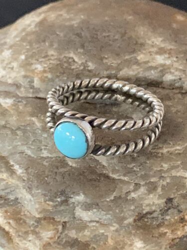Navajo Blue Turquoise Ring | Sterling Silver | Sz 7 | Authentic Native American Handmade | 10768
