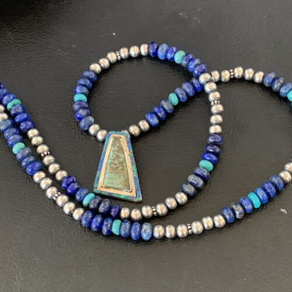 Navajo Men's Pendant | Blue Lapis Turquoise Opal Inlay | Sterling Silver Necklace | 22" | 13356
