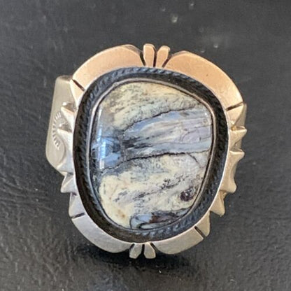 Navajo White Buffalo Turquoise Ring | Sterling Silver | Sz 12.5 | Authentic Native American Handmade | 11940