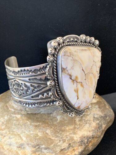 Native American Men's Wild Horse Turquoise Cuff Bracelet | Navajo Sterling Silver | 1417