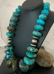 Men's Navajo Pearl Sterling Silver & Natural Blue Turquoise Graduated Necklace | Authentic Native American | 21"