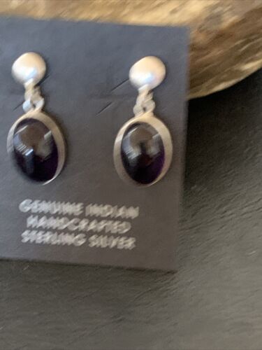 Navajo Black Onyx Post Drop Earrings | Sterling Silver | 0.5" | Authentic Native American Handmade | 12648