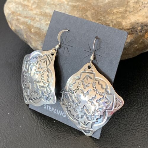 Southwestern Women's Navajo Stamped Earrings | Sterling Silver | Authentic Native American Handmade | 1661
