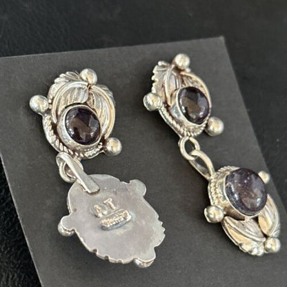 Navajo Purple Sugilite Post Dangle Earrings | Sterling Silver | Authentic Native American Handmade | 1597