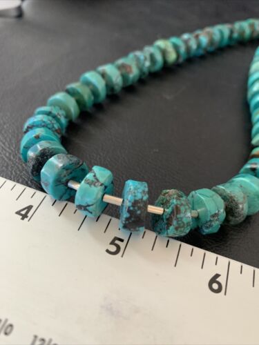 Navajo Turquoise Heishi Tube Bead Necklace | Sterling Silver | Authentic Native American Handmade | 22" | 11771