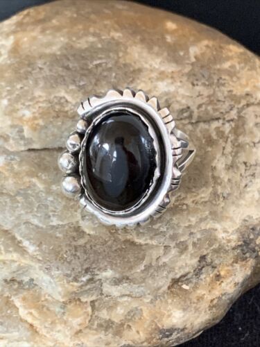 Native American Men's Navajo Black Onyx Ring | Sterling Silver | Sz 8 | 1081