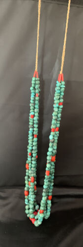 Men's Santo Domingo Blue Turquoise Coral Necklace | 4 Strand Large Bead | 34" | 13184