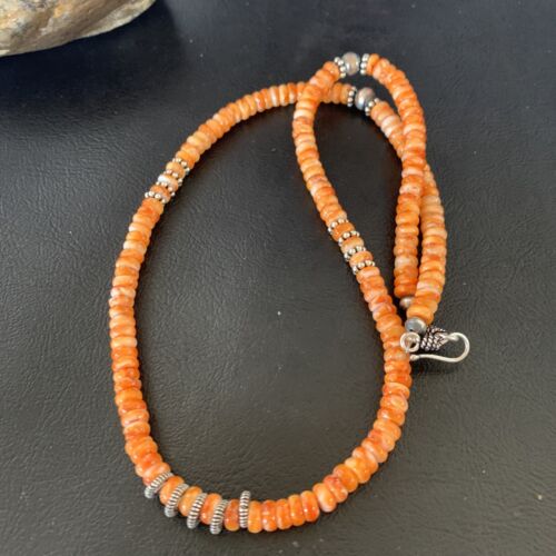 Navajo Pearls Orange Spiny Oyster Necklace | Sterling Silver | 20" | 6mm | Authentic Native American Handmade | 12949 - Masha USA