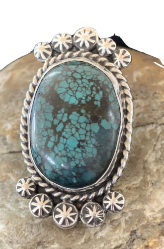 Navajo Blue Spiderweb Turquoise Ring | Sterling Silver | Sz 7 | Authentic Native American Handmade | 01642