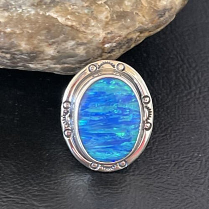 Native American Women's Navajo Blue Opal Ring | Sterling Silver | Sz 6 | 10309
