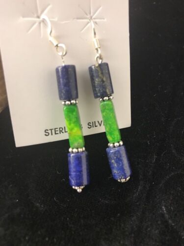 Navajo Sterling Silver Lapis Lazuli Bead Earrings | Southwestern Dangle | Handcrafted