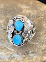 Navajo Blue Kingman Turquoise Feather Ring | Authentic Native American Sterling Silver | Multi-Stone | Sz 11.5 | 12223