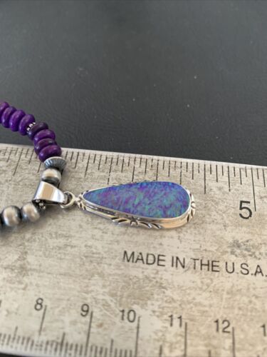 Navajo Purple Sugilite Necklace with Faux Opal Pendant | Sterling Silver | Authentic Native American Handmade | 01918