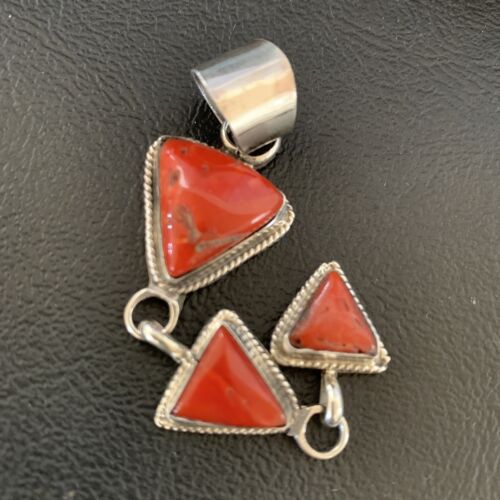 Navajo Red Coral Multi-Stone Necklace Pendant | Authentic Native American Sterling Silver | Multi-Stone | 13240