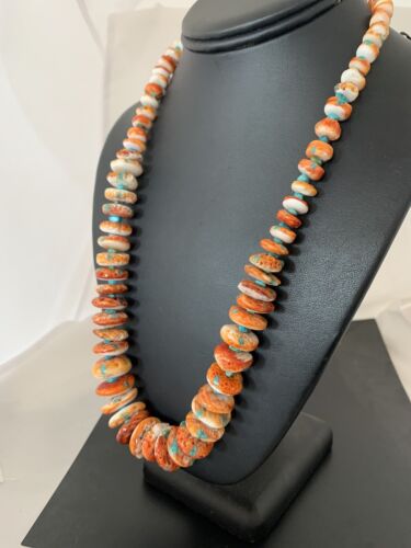 Authentic Navajo Orange Spiny Oyster & Turquoise Necklace | Sterling Silver | 22" | 194