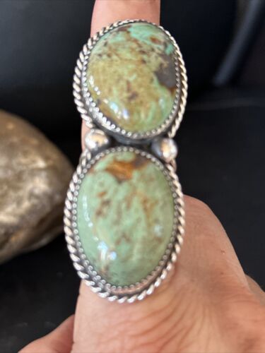 Navajo Green Turquoise Cluster Ring | Authentic Native American Sterling Silver | Multi-Stone | Sz 9.5 | 14500
