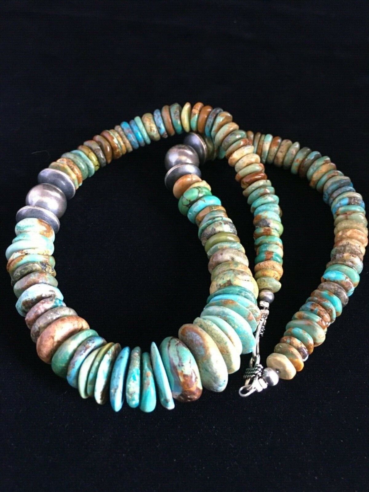 Authentic Native American Navajo Graduated Green Turquoise Necklace | Sterling Silver | 20"