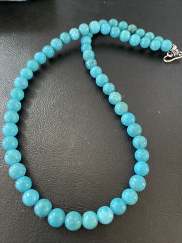 Navajo Blue Turquoise Necklace | Sterling Silver | 8mm | 18" | Authentic Native American Handmade | 10680