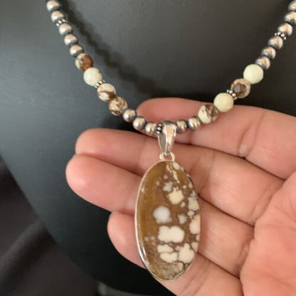 Navajo Wild Horse Turquoise Necklace Pendant | Sterling Silver | 21" | Authentic Native American Handmade | 13295