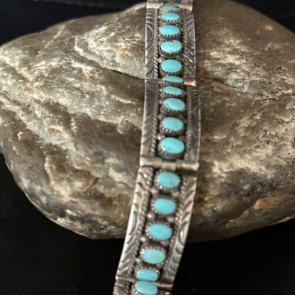 Native American Navajo Blue Turquoise Link Bracelet | Sterling Silver | 14650