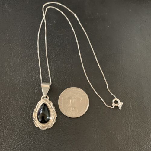 Navajo Black Onyx Pendant | Sterling Silver | Authentic Native American Handmade | 13298